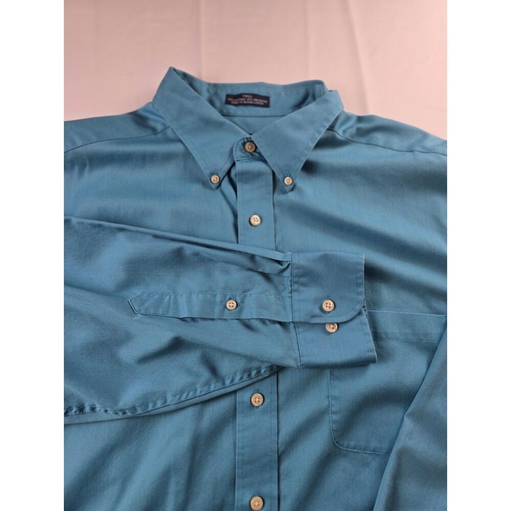 Izod Men's Large 17 34/35 Teal Regular Fit Long Sleeve Button Up Shirt
